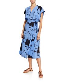 Equipment Bijou Abstract Two-Tone Silk Wrap Dress at Neiman Marcus